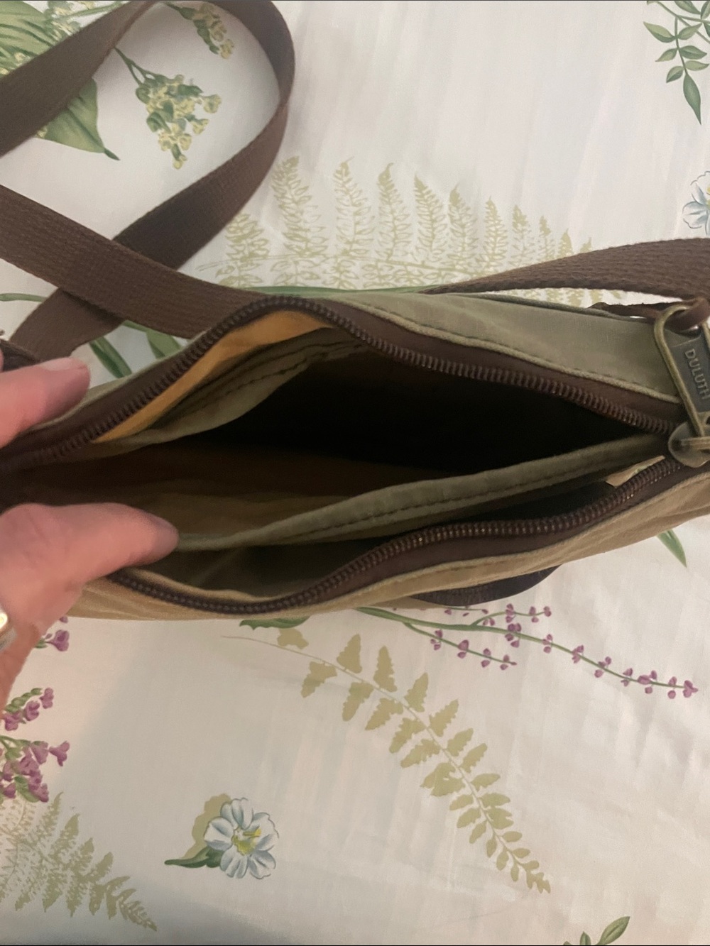 Duluth Trading Co Olive Green and Brown Crossbody Satchel - Picture 8 of 10